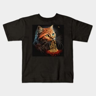 Painting of a Ginger Cat Eating Spaghetti Kids T-Shirt